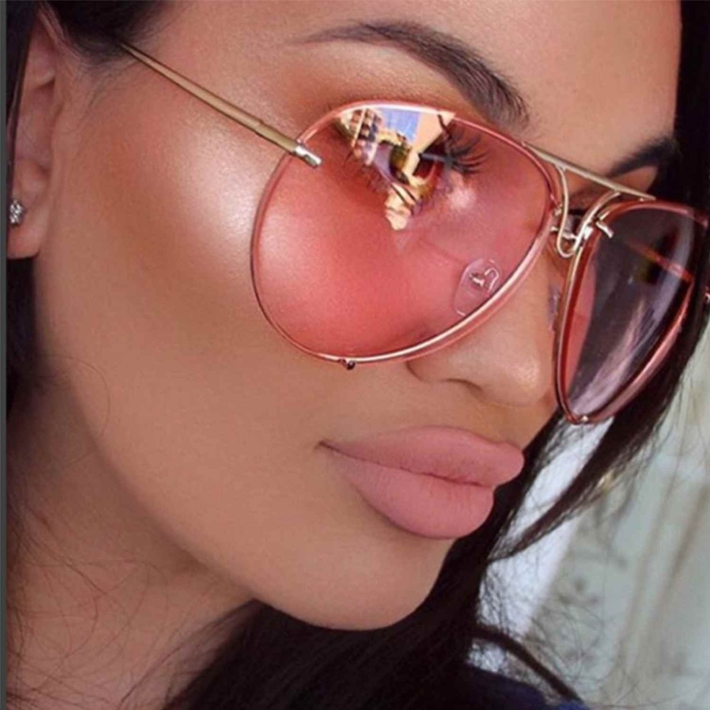 Oversized Designer Aviator Sunglasses Pink Lens